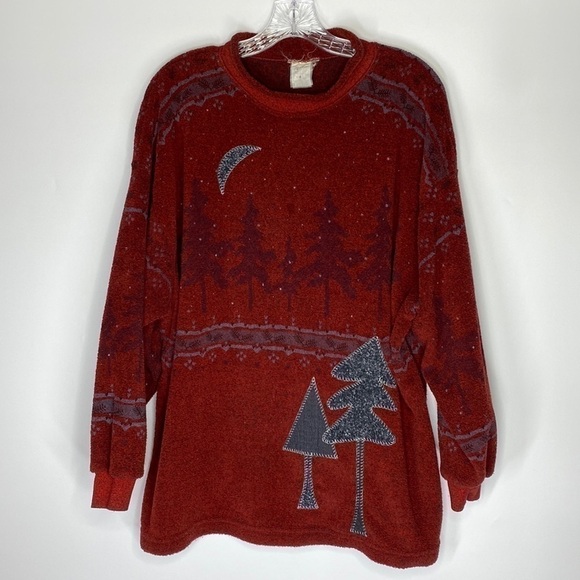 Vintage Artisans Red Evergreen Forest Crewneck Sweater Size XL - Picture 1 of 4